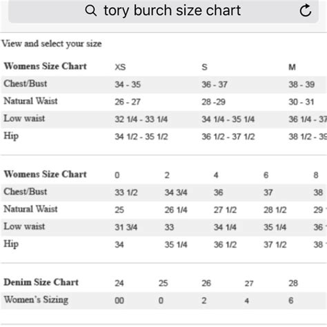 tory burch size chart clothing